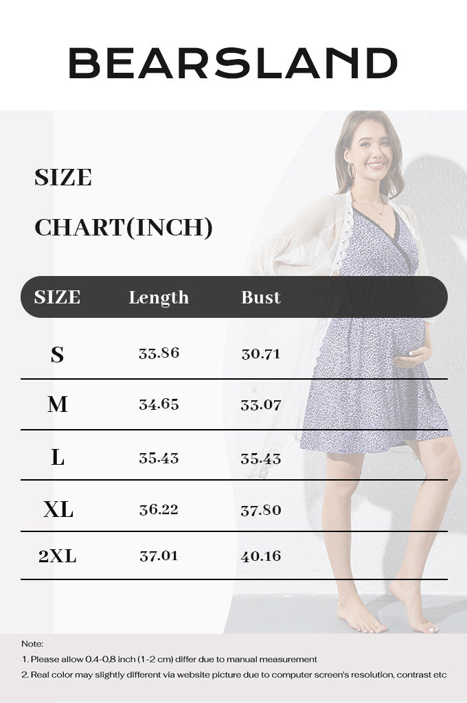 Bearsland Maternity Halter-Neck Dress with Lace Trim