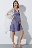 Bearsland Maternity Halter-Neck Dress with Lace Trim