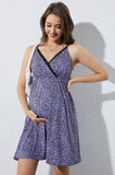 Bearsland Maternity Halter-Neck Dress with Lace Trim