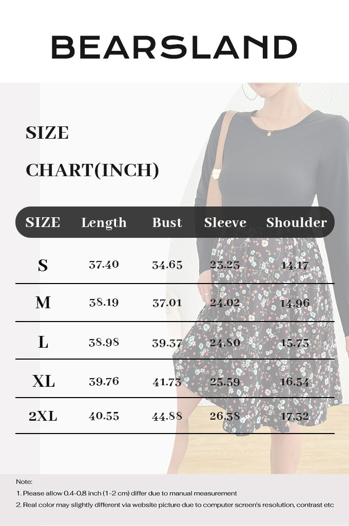 Bearsland Long-sleeved Crew-neck Floral Nursing Dress