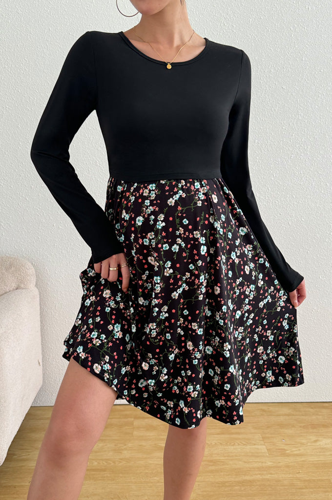 Bearsland Long-sleeved Crew-neck Floral Nursing Dress