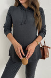 Bearsland Long-sleeved Maternity Hooded Set with Slit Hem