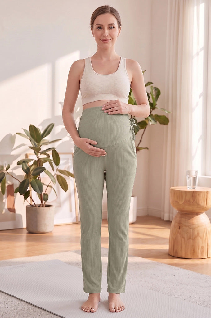 Bearsland Women's Plus Size Maternity Pants with Side Pleats