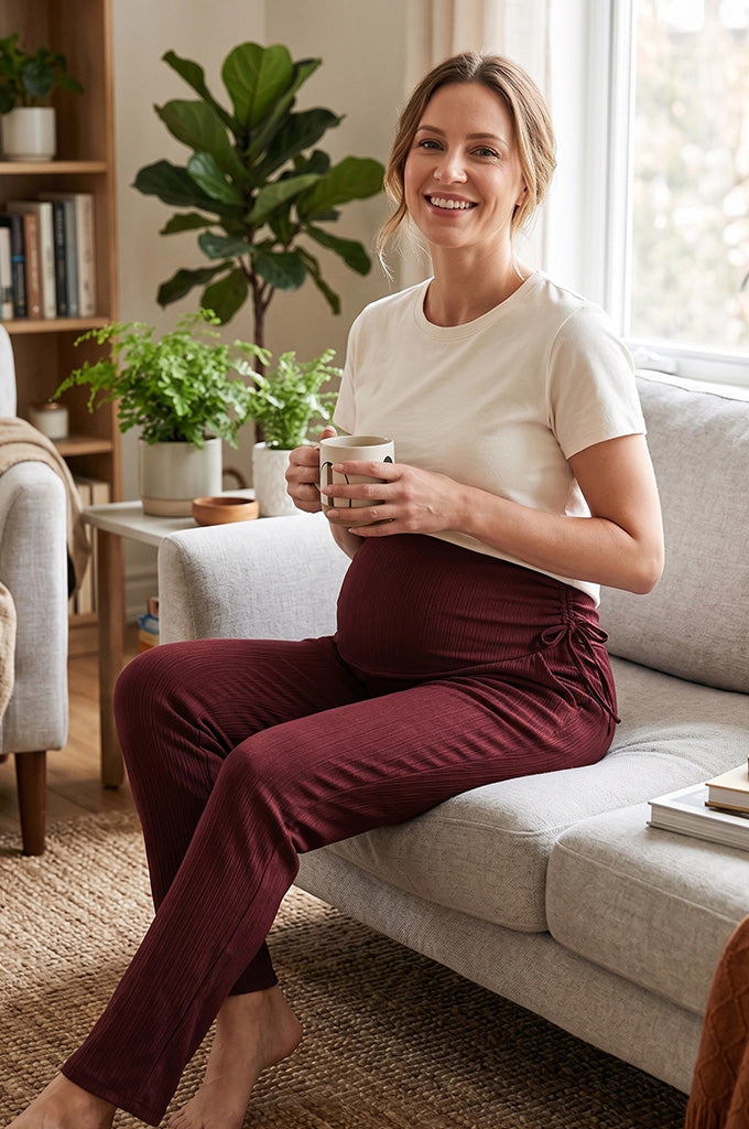 Bearsland Women's Plus Size Maternity Pants with Side Pleats