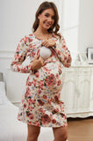 Bearsland Long-sleeved Floral Nursing Dress