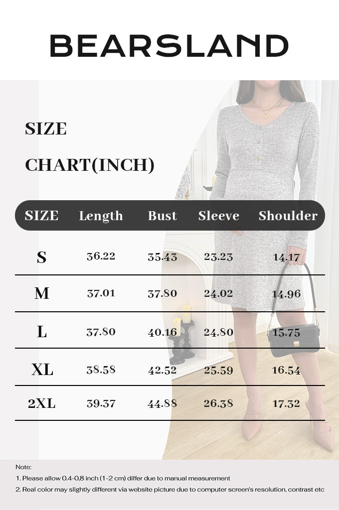 Bearsland Long-sleeved Button-up Maternity Dress
