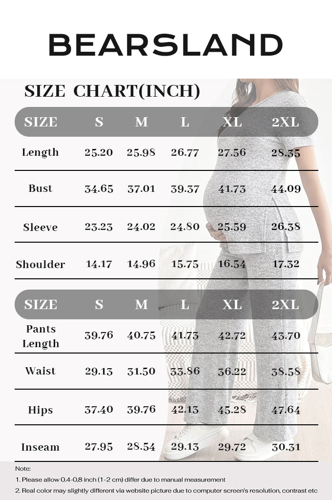 Bearsland Women's Short-Sleeve Maternity Set  Adjustable Waistband