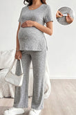 Bearsland Women's Short-Sleeve Maternity Set  Adjustable Waistband