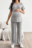 Bearsland Women's Short-Sleeve Maternity Set  Adjustable Waistband