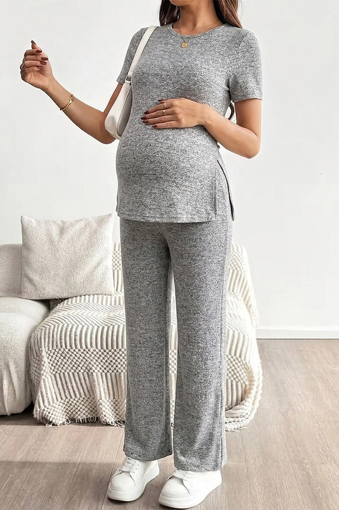 Bearsland Women's Short-Sleeve Maternity Set  Adjustable Waistband