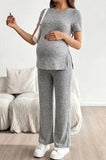 Bearsland Women's Short-Sleeve Maternity Set  Adjustable Waistband