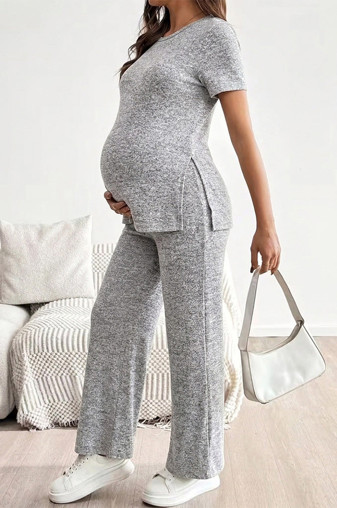 Bearsland Women's Short-Sleeve Maternity Set  Adjustable Waistband