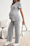 Bearsland Women's Short-Sleeve Maternity Set  Adjustable Waistband