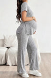 Bearsland Women's Short-Sleeve Maternity Set  Adjustable Waistband