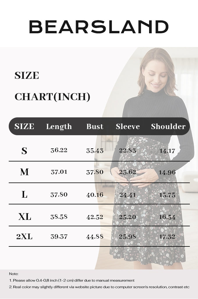 Bearsland Women's High-Neck Long-Sleeve Maternity Dress