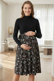 Bearsland Women's High-Neck Long-Sleeve Maternity Dress
