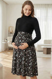 Bearsland Women's High-Neck Long-Sleeve Maternity Dress
