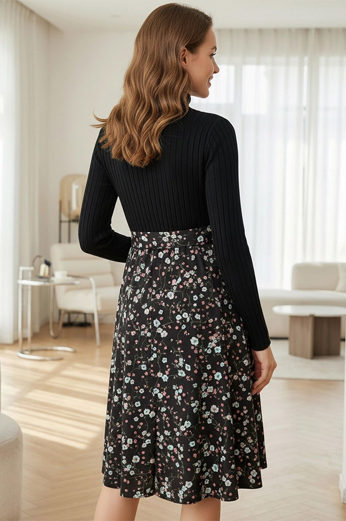 Bearsland Women's High-Neck Long-Sleeve Maternity Dress