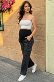 Bearsland Black-and-black-print maternity trousers with pockets