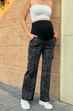 Bearsland Black-and-black-print maternity trousers with pockets