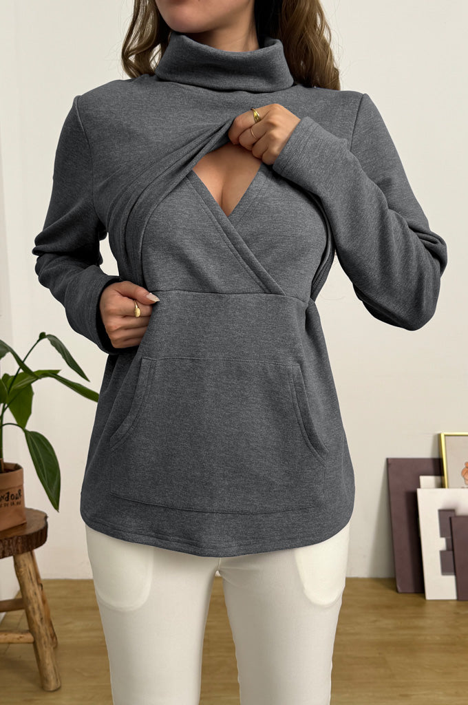 Bearsland Long-sleeved High-neck Nursing Top with Pockets