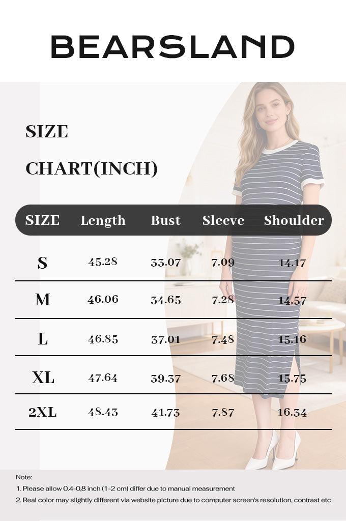 Bearsland Colour-Block Striped Slit Maternity Dress