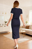 Bearsland Colour-Block Striped Slit Maternity Dress