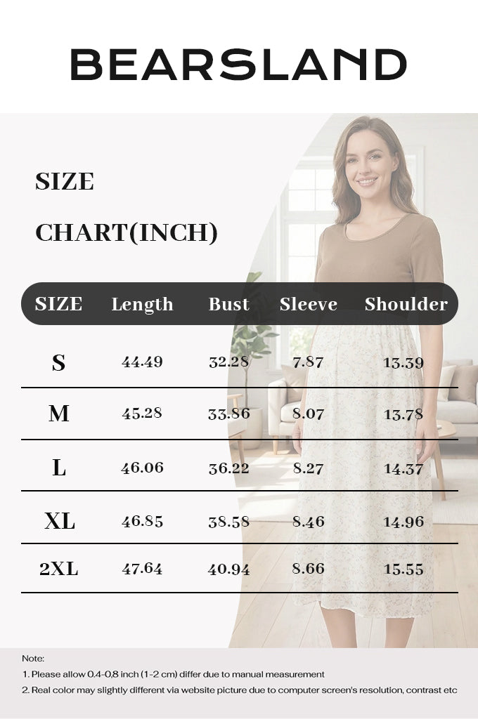 Bearsland Women's Round-Neck Maternity Dress with a Rustic Floral Print