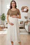 Bearsland Women's Round-Neck Maternity Dress with a Rustic Floral Print