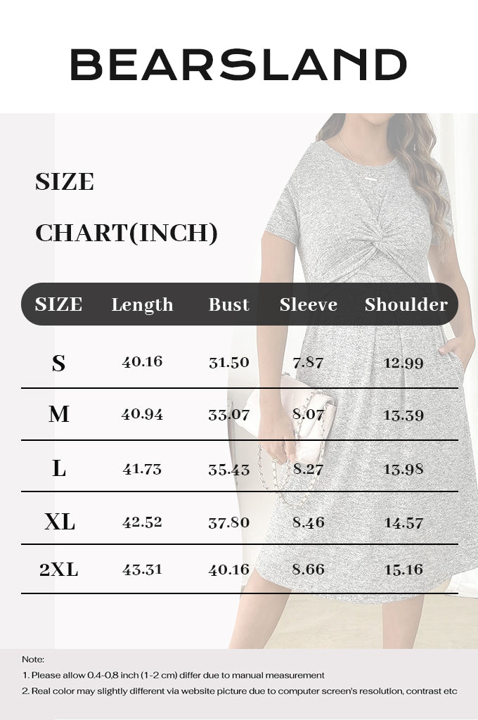 Bearsland Women's Short-Sleeve Round-Neck Maternity Dress