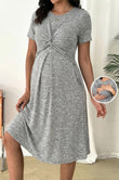Bearsland Women's Short-Sleeve Round-Neck Maternity Dress