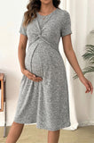Bearsland Women's Short-Sleeve Round-Neck Maternity Dress