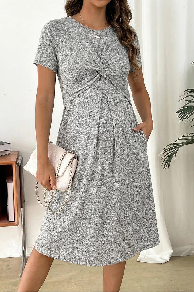 Bearsland Women's Short-Sleeve Round-Neck Maternity Dress