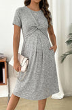 Bearsland Women's Short-Sleeve Round-Neck Maternity Dress