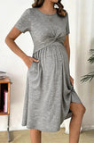 Bearsland Women's Short-Sleeve Round-Neck Maternity Dress