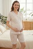 Bearsland Women's Lace-Trimmed Floral Short-Sleeve Pajama Set with Shorts