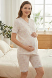 Bearsland Women's Lace-Trimmed Floral Short-Sleeve Pajama Set with Shorts