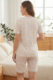 Bearsland Women's Lace-Trimmed Floral Short-Sleeve Pajama Set with Shorts
