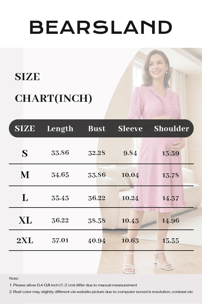 Bearsland Women's V-Neck Short-Sleeve Maternity Dress