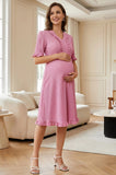 Bearsland Women's V-Neck Short-Sleeve Maternity Dress