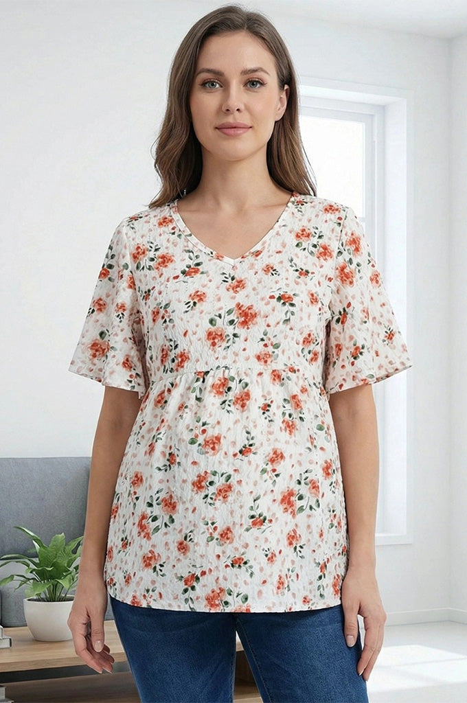 Bearsland Women's V-Neck Floral Print Maternity Top