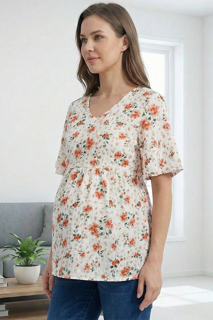 Bearsland Women's V-Neck Floral Print Maternity Top