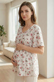 Bearsland Women's V-Neck Floral Print Maternity Top