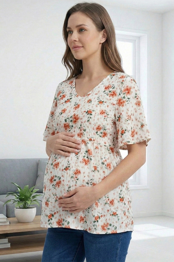 Bearsland Women's V-Neck Floral Print Maternity Top