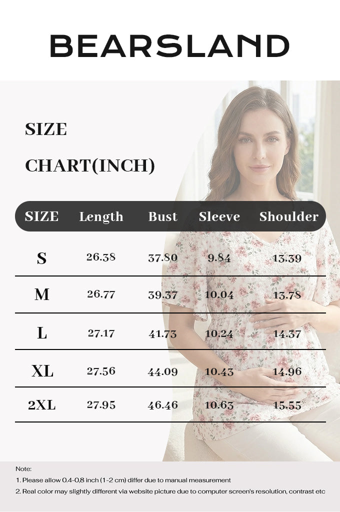 Bearsland Women's V-Neck Floral Print Maternity Top