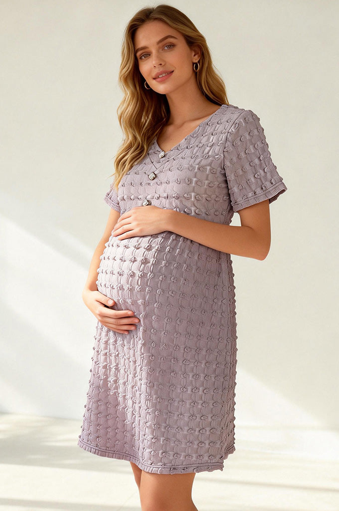 Bearsland Short-sleeved V-neck button-up maternity dress