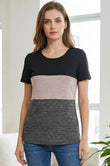 Bearsland Short-sleeved, Round-neck, Colour-block Nursing Top