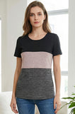 Bearsland Short-sleeved, Round-neck, Colour-block Nursing Top