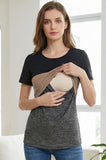 Bearsland Short-sleeved, Round-neck, Colour-block Nursing Top