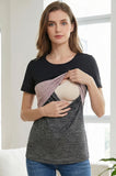Bearsland Short-sleeved, Round-neck, Colour-block Nursing Top